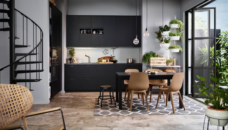 PH146282, ODGER chair £65, BJURSTA extendable table £140, TUTEMO open cabinet £26, METOD